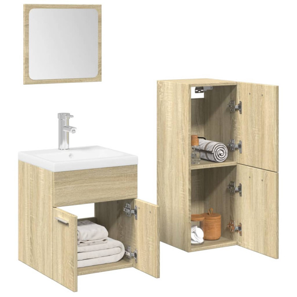 Set de muebles de baño 3 pzas madera contrachapada roble Sonoma D