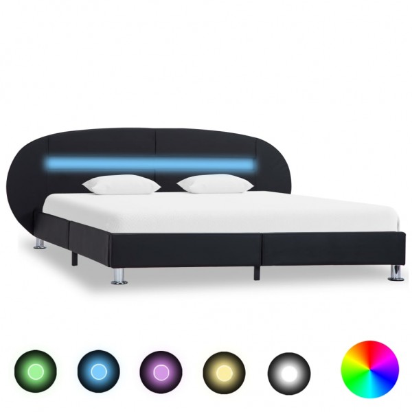 Estructura de cama con LED cuero sintético negro 180x200 cm D
