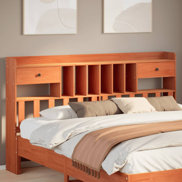 Cabecero de cama almacenaje madera maciza pino marrón 180 cm D