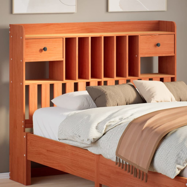 Cabecero de cama almacenaje madera maciza pino marrón 120 cm D