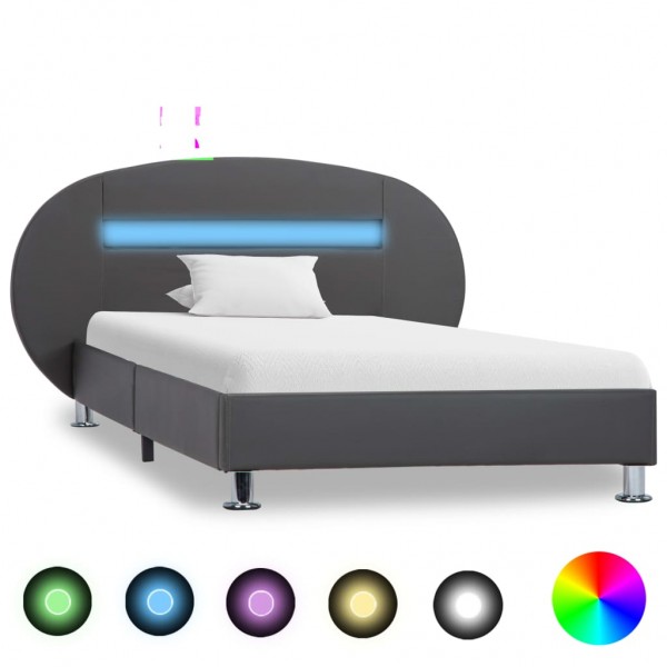 Estrutura de cama com LED de couro sintético cinza 90x200 cm D