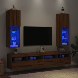 Muebles TV con luces LED 2 uds roble artesanal 30.5x30x102 cm D