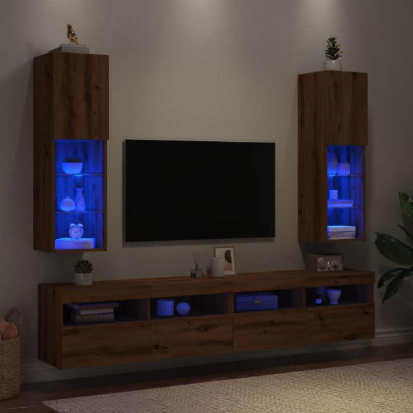 TV de móveis com luzes LED 2 peças de carvalho artesanais 30.5x30x102 cm D