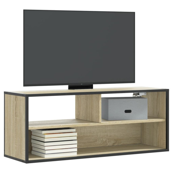 Mueble TV madera ingeniería y metal roble Sonoma 100x31x39.5 cm D