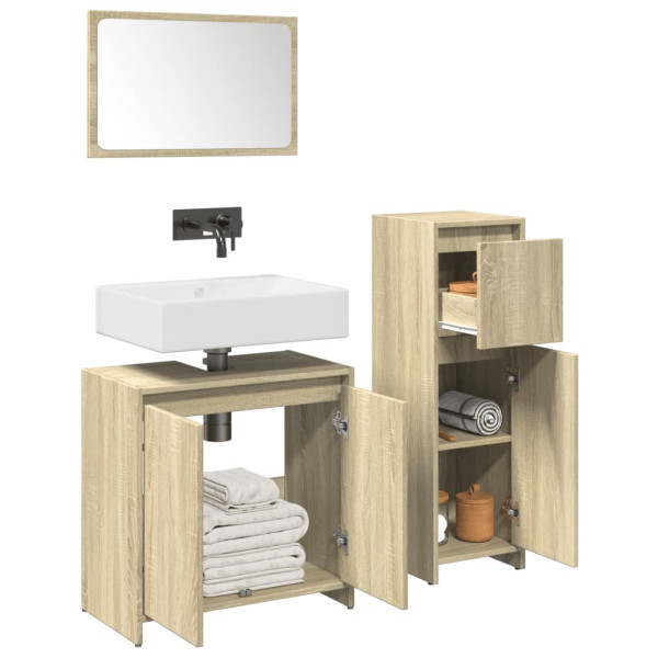 Set de muebles de baño 3 pzas madera contrachapada roble Sonoma D