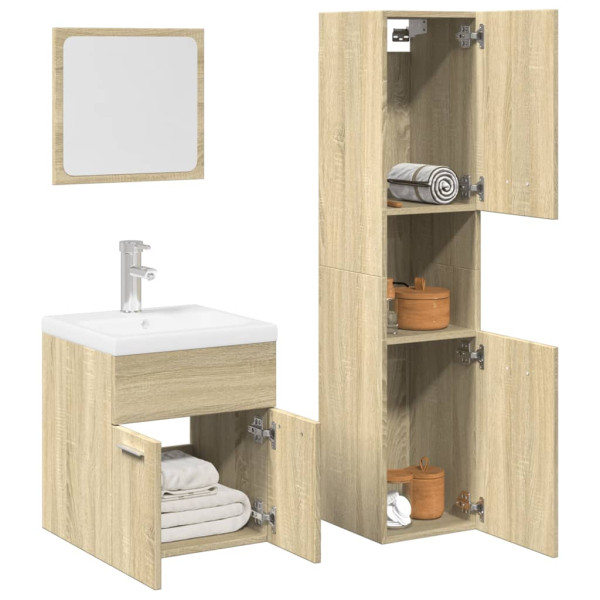 Set de muebles de baño 3 pzas madera contrachapada roble Sonoma D