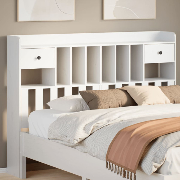 Cama cabeça armazenamento madeira maciça pinheiro branco 150 cm D