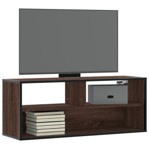 Mueble TV madera ingeniería y metal marrón roble 100x31x39.5 cm D