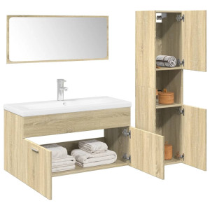 Set de muebles de baño 3 pzas madera contrachapada roble Sonoma D