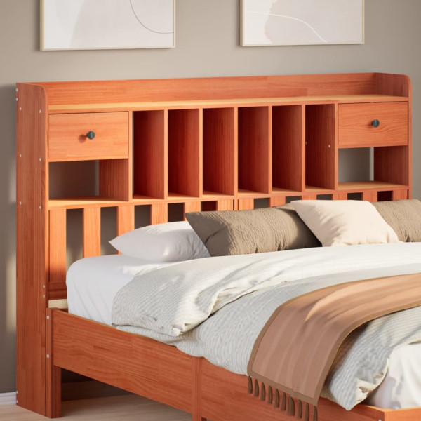 Cabecero de cama almacenaje madera maciza pino marrón 160 cm D