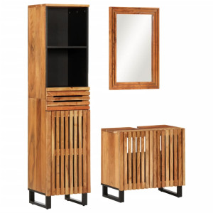 Conjunto de muebles de baño 3 piezas madera maciza de acacia D