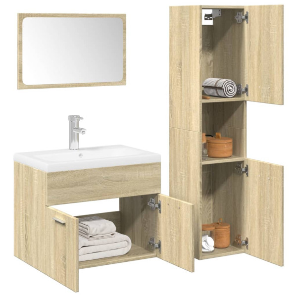 Set de muebles de baño 3 pzas madera contrachapada roble Sonoma D