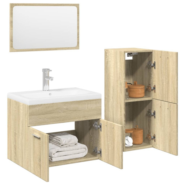 Set de muebles de baño 3 pzas madera contrachapada roble Sonoma D