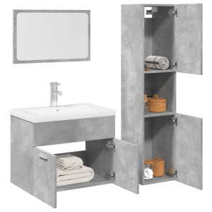 Juego muebles de baño 4 pzas madera contrachapada gris hormigón D