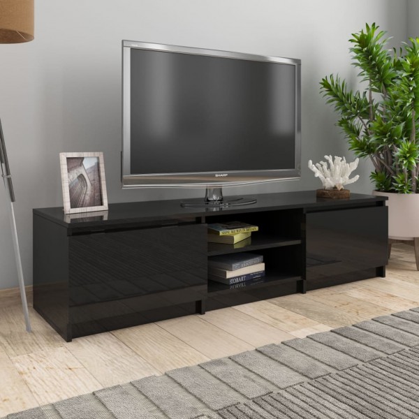 Mueble de TV madera contrachapada negro brillante 140x40x35.5cm D
