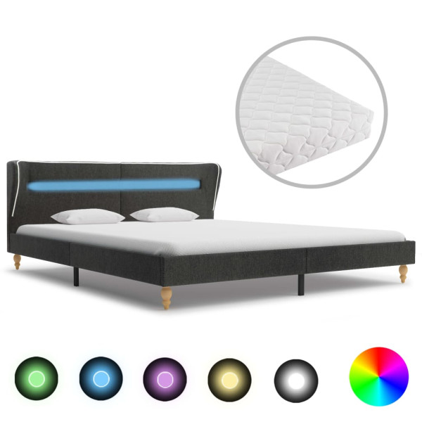 Cama com LED e colchão de arpiller cinza escuro 180x200 cm D