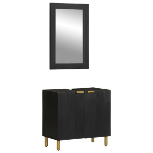 Juego de muebles de baño 2 pzas madera contrachapada negro D