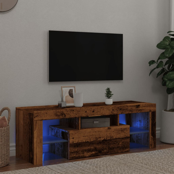 Mueble TV luces LED madera ingeniería envejecida 120x36.5x40 cm D