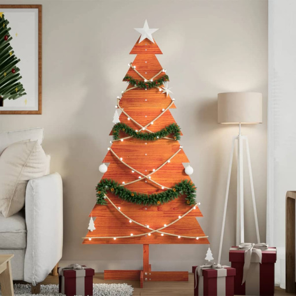 Árbol Navidad de adorno madera maciza pino marrón cera 150 cm D