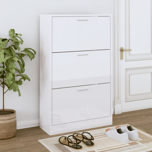 Mueble zapatero madera contrachapada blanco brillo 63x24x103 cm D