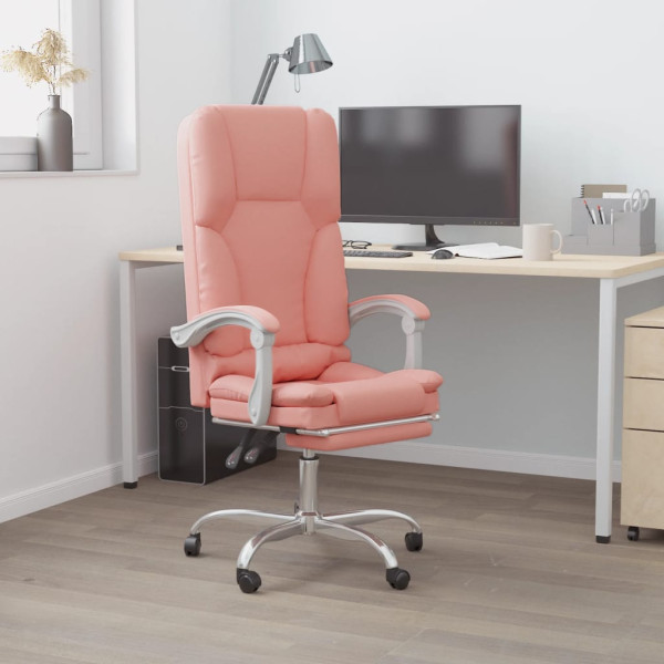 Silla de oficina reclinable masaje cuero sintético rosa D