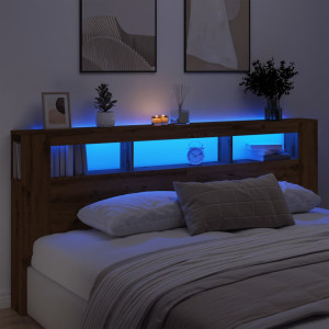 Cabecero LED madera ingeniería roble artisan 220x18.5x103.5 cm D