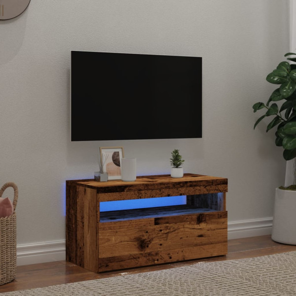 Mueble TV luces LED madera ingeniería envejecida 75x35x40 cm D