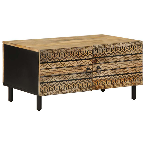 Mesa de centro madera maciza de mango rugosa negro 80x50x40 cm D