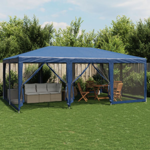 Tenda de festa com 10 paredes de malha HDPE azul 6x4 m D