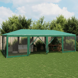 Carpa para fiestas con 12 paredes de malla HDPE verde 8x4 m D