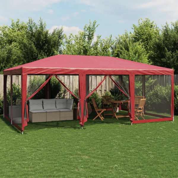 Carpa para fiestas con 10 paredes de malla HDPE rojo 6x4 m D