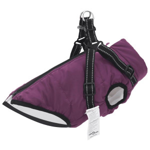 Abrigo para perro con arnes impermeable reflectante morado 2XL D