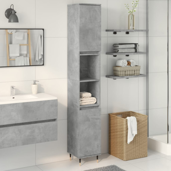 Armario de baño madera contrachapada gris hormigón 30x30x190 cm D