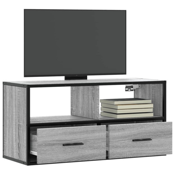 Mueble TV madera ingeniería y metal roble ahumado 80x31x39.5 cm D