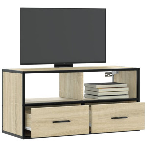 Mueble TV madera ingeniería y metal roble Sonoma 80x31x39.5 cm D