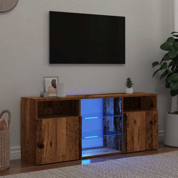 Móvel de TV com luzes LED em madeira envelhecida 120x30x50 cm D