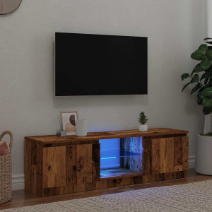 Mueble TV luces LED madera ingeniería envejecida 120x30x36 cm D