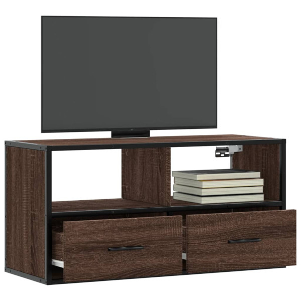 Mueble TV madera ingeniería y metal marrón roble 80x31x39.5 cm D