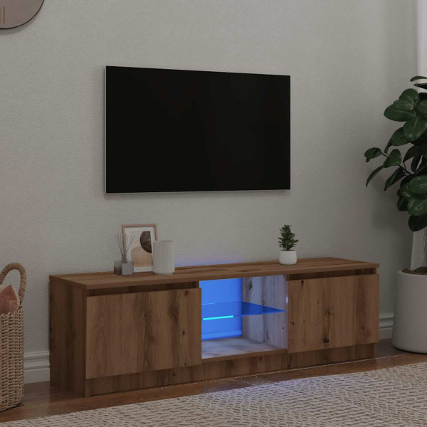 Móveis de TV LED luzes de madeira de carvalho artesão 140x40x35.5 cm D