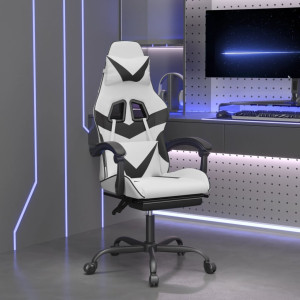 Silla gaming con reposapiés cuero sintético blanco negro D