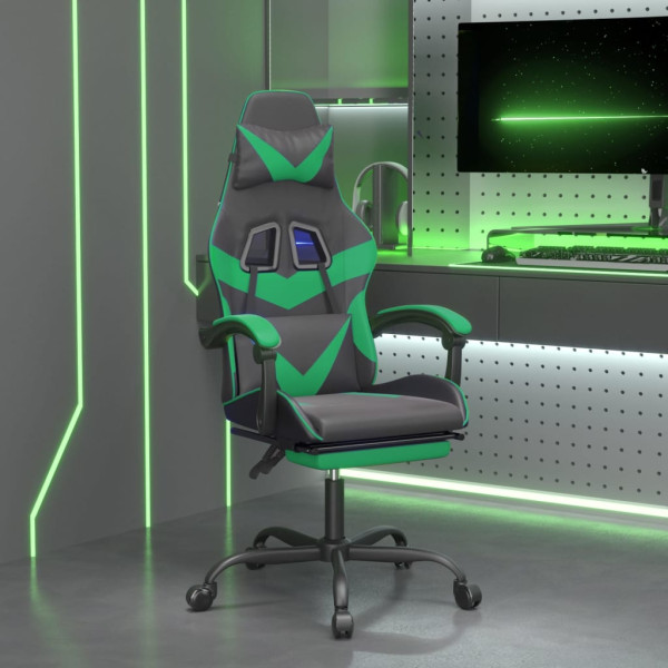 Silla gaming con reposapiés cuero sintético negro verde D