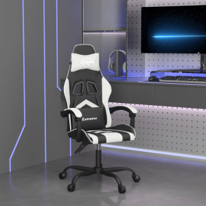 Silla gaming giratoria cuero sintético negro y blanco D