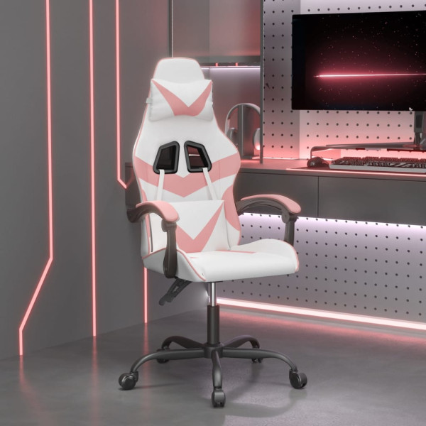 Silla jogos giratória couro sintético branco e rosa D