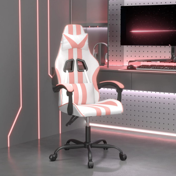 Silla gaming cuero sintético blanco y rosa D