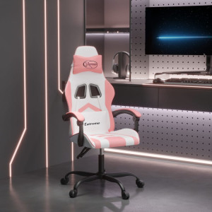 Silla gaming cuero sintético blanco y rosa D