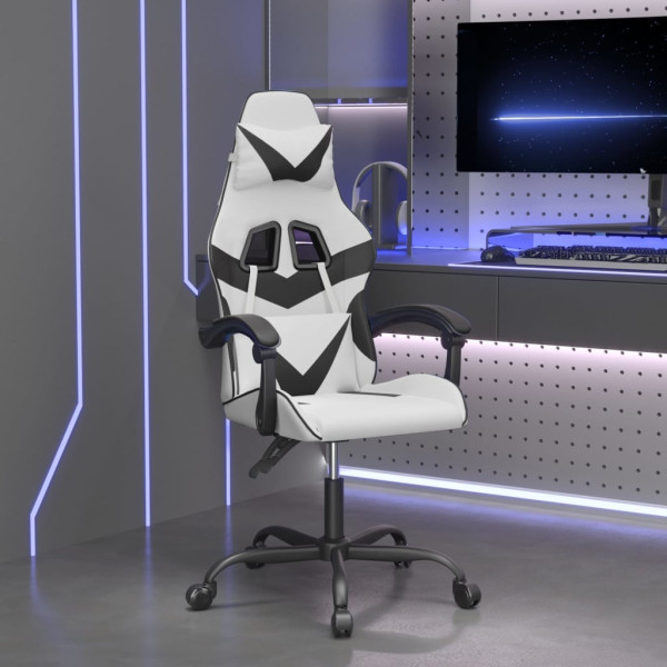 Silla gaming giratoria cuero sintético blanco y negro D