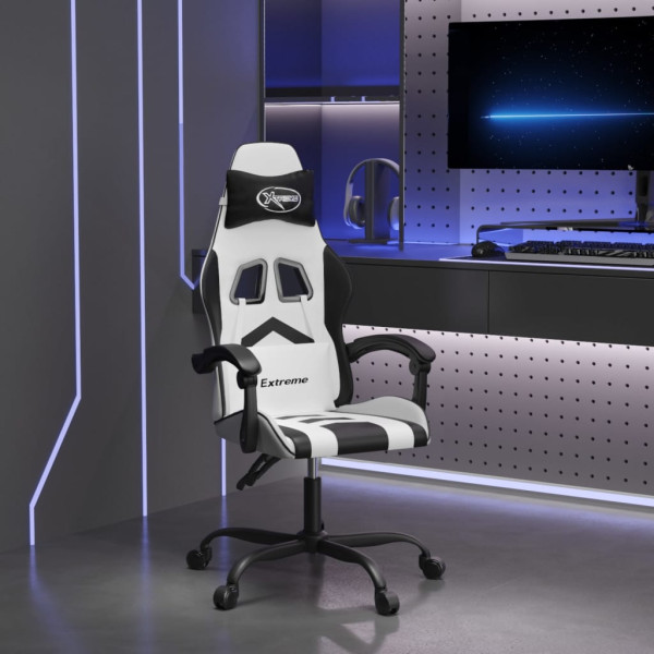 Silla gaming giratoria cuero sintético blanco y negro D