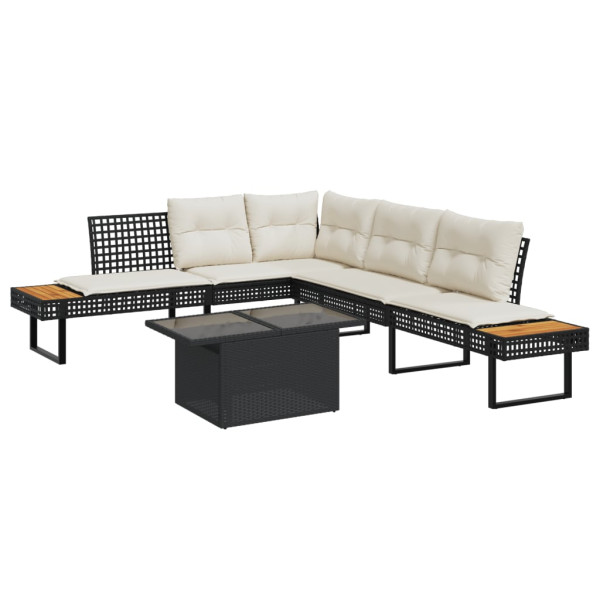 Set de sofás jardín 2 pzas con cojines ratán PE y vidrio negro Set de sofás jardín 2 pzas con cojines ratán PE y vidrio negro D