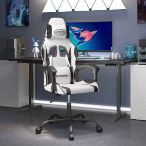 Silla gaming cuero sintético blanco y negro D