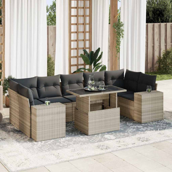 Set de sofás de jardín 8 pzas y cojines ratán sintético gris Set de sofás de jardín 8 pzas y cojines ratán sintético gris D